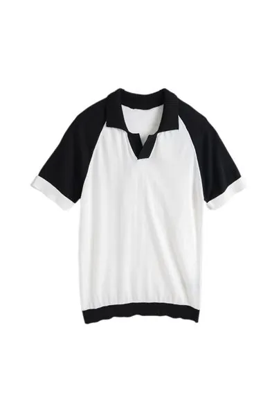 Lubbock Siyah Yakalı Beyaz Triko Erkek Tshirt