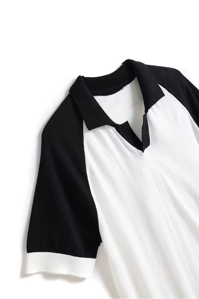 Lubbock Siyah Yakalı Beyaz Triko Tshirt