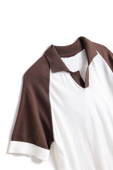 Lubbock Kahve Yakalı Beyaz Triko Tshirt