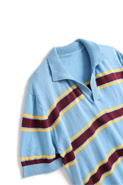 Denton Kahve Çizgili Mavi Triko Tshirt