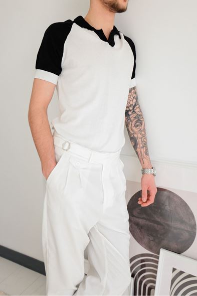 Lubbock Siyah Yakalı Beyaz Triko Tshirt