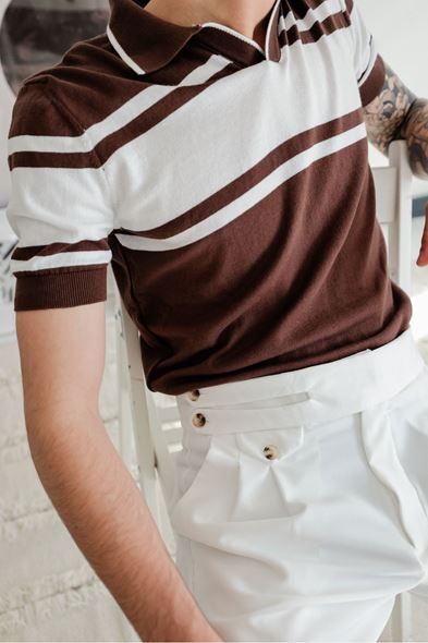 El Paso Beyaz Çizgili Kahve Triko Tshirt