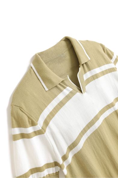 El Paso Beyaz Çizgili Açık Haki Triko Tshirt