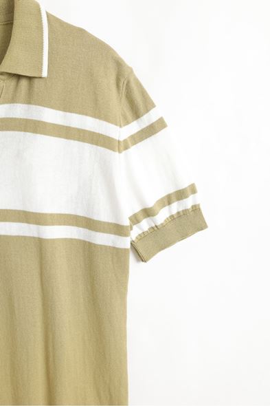 El Paso Beyaz Çizgili Açık Haki Triko Tshirt