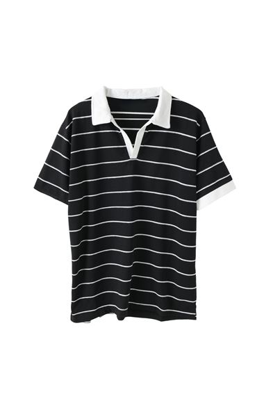 Bonao Beyaz Çizgili Siyah Pamuklu Erkek Tshirt