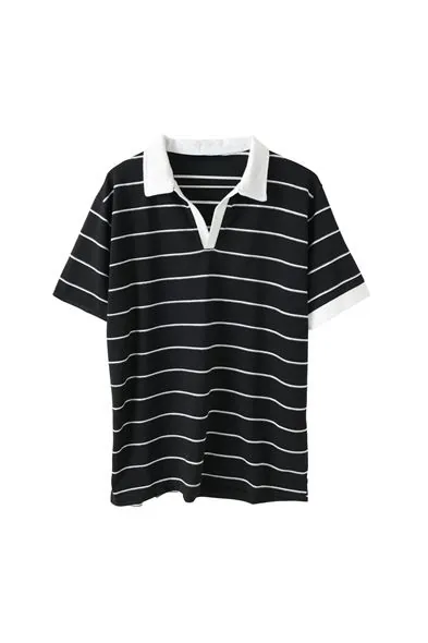 Bonao Beyaz Çizgili Siyah Pamuklu Erkek Tshirt
