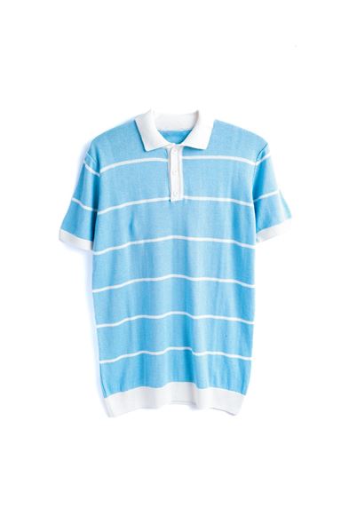 Rouen Bej Çizgili Mavi Polo Yaka Triko Tshirt