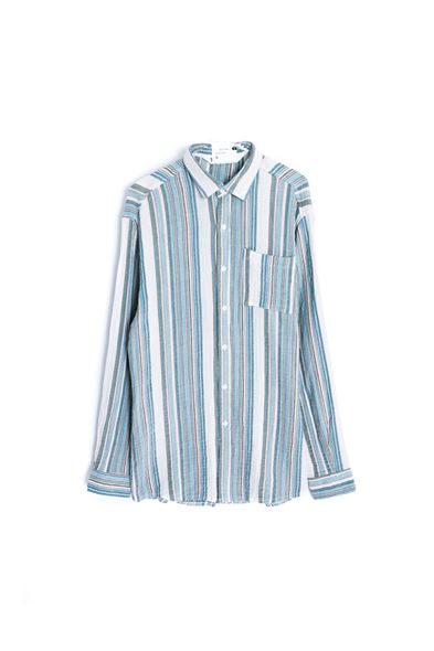 Ronda Çizgili Turkuaz Haki Gömlek