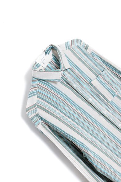 Ronda Çizgili Turkuaz Haki Gömlek