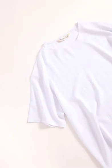 Rio Beyaz Oversize Keten Erkek Tshirt  