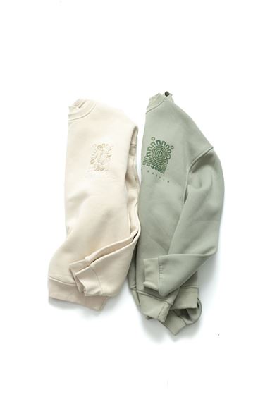 Bratsk Bej Etnik Baskılı Sweatshirt