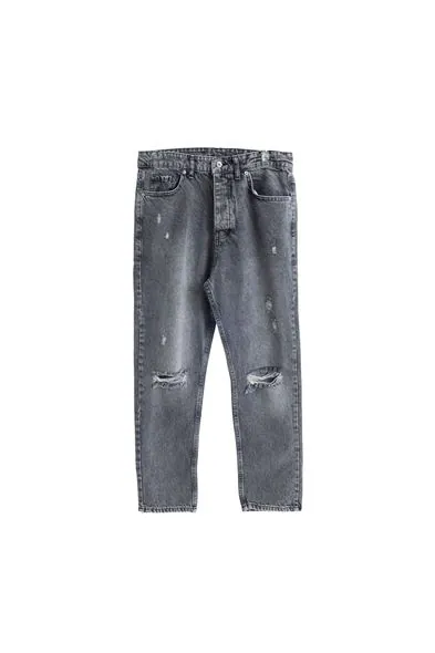 York Gri Yırtıklı Boyfriend Denim Erkek Pantolon