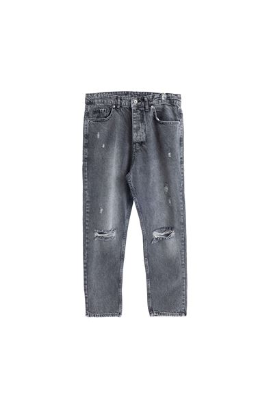 York Gri Yırtıklı Boyfriend Denim Pantolon