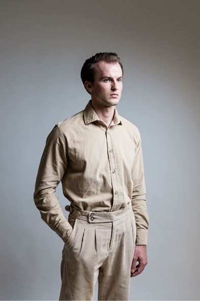 Laholm Fitilli Bej Kadife Gömlek