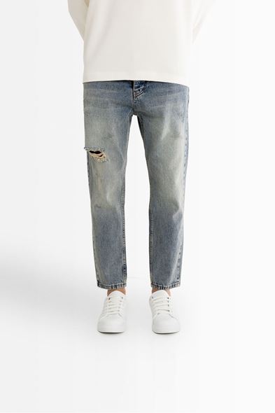 York Mavi Yırtıklı Boyfriend Denim Pantolon