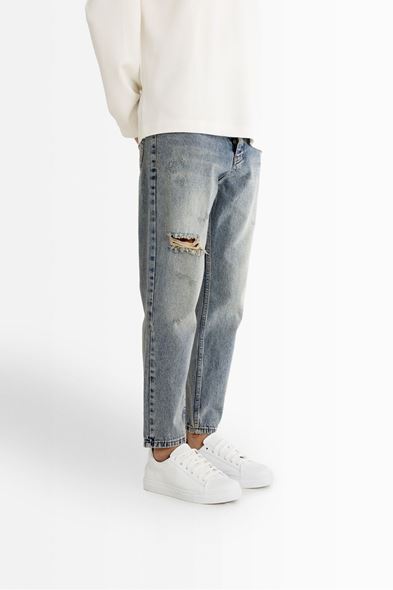 York Mavi Yırtıklı Boyfriend Denim Pantolon