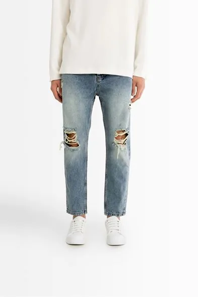 York Açık Mavi Yırtıklı Boyfriend Denim Erkek Pantolon