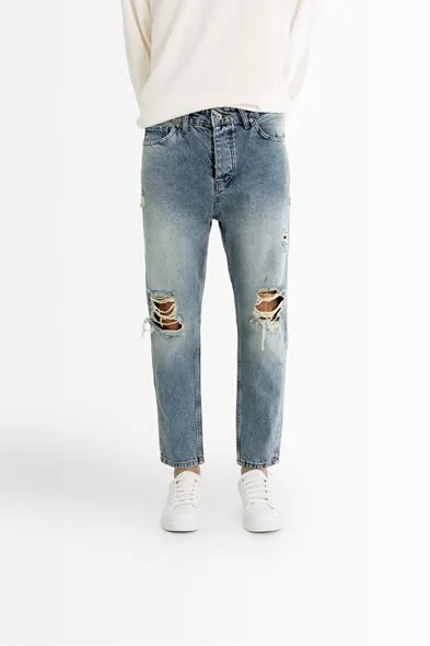 York Açık Mavi Yırtıklı Boyfriend Denim Erkek Pantolon