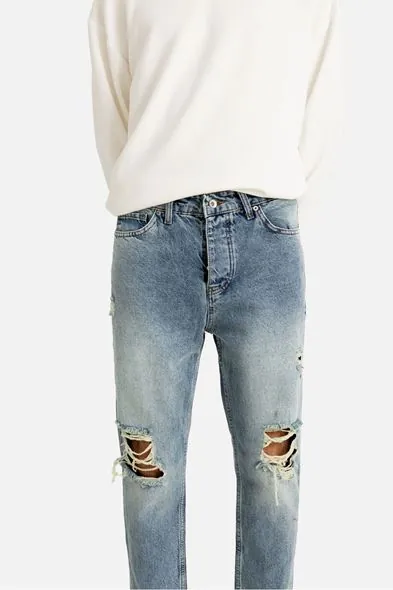 York Açık Mavi Yırtıklı Boyfriend Denim Erkek Pantolon