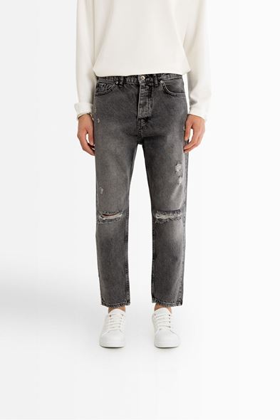 York Gri Yırtıklı Boyfriend Denim Erkek Pantolon