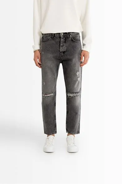 York Gri Yırtıklı Boyfriend Denim Erkek Pantolon