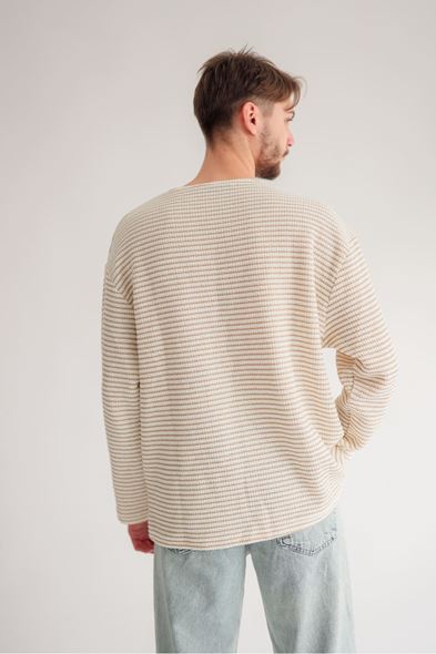 Vernier Bej Çizgili Uzun Kollu Tshirt