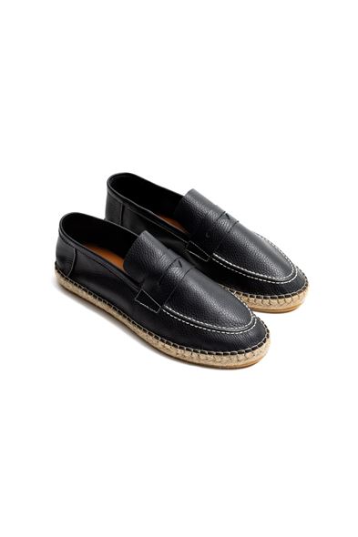 Asmar Siyah Loafer Cilt Deri Espadril