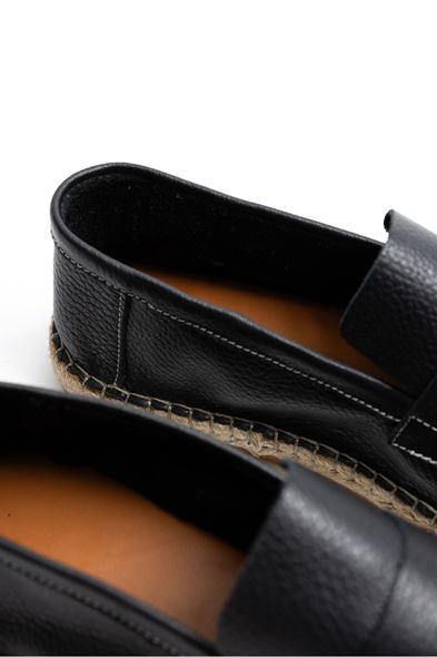Asmar Siyah Loafer Cilt Deri Espadril