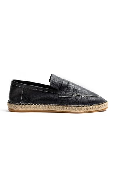 Asmar Siyah Loafer Cilt Deri Espadril