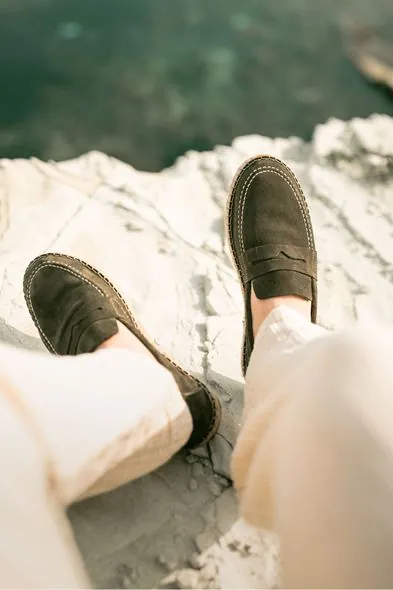 Minoa Haki Loafer Süet Hakiki Deri Erkek Espadril