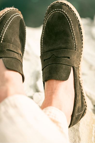 Minoa Haki Loafer Süet Hakiki Deri Espadril