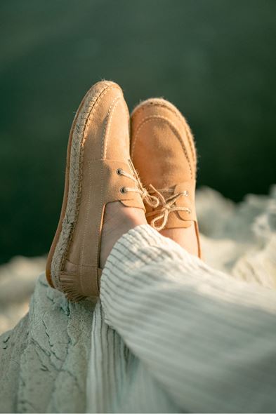 Petra Bağcıklı Bej Süet Hakiki Deri Espadril