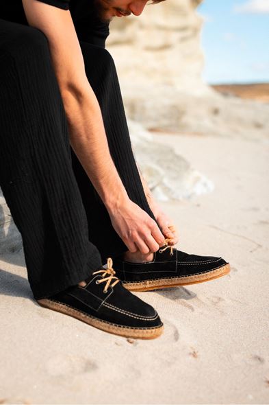 Petra Bağcıklı Siyah Süet Deri Espadril