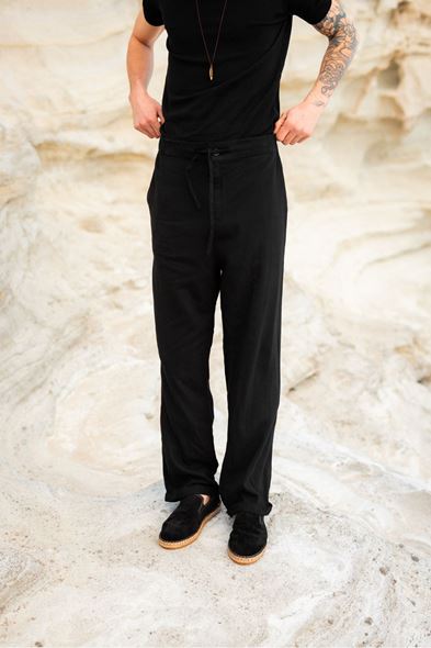 Santurino Duble Paça Siyah Keten Pantolon