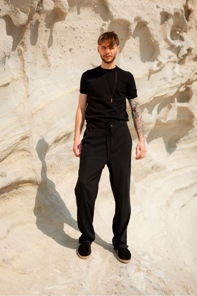 Santurino Duble Paça Siyah Keten Pantolon