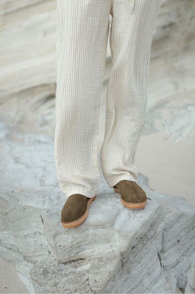 Lyros Haki Çizgili Müslin Pantolon