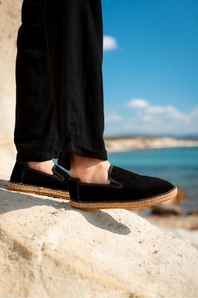 Troya Siyah Süet Deri Espadril