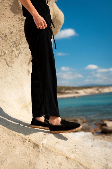 Troya Siyah Süet Deri Espadril