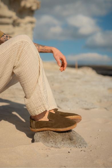 Troya Haki Süet Deri Espadril