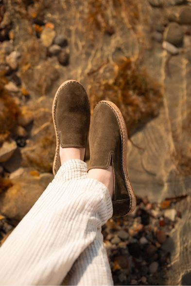 Troya Haki Süet Deri Espadril