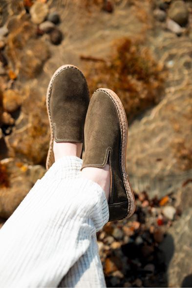 Troya Haki Süet Deri Espadril