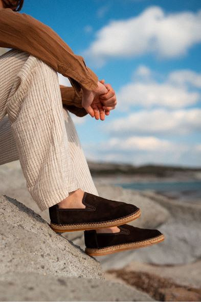 Troya Kahve Süet Deri Espadril