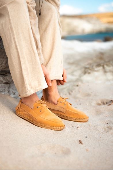 Petra Bağcıklı Hardal Süet Deri Espadril