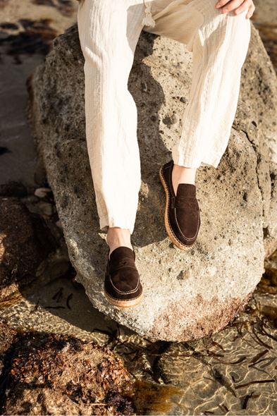 Minoa Kahve Loafer Süet Deri Espadril