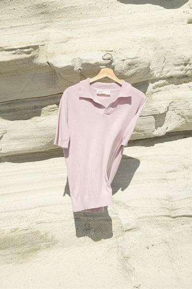 Alten Lila Polo Yaka %100 Pamuk Triko Tshirt