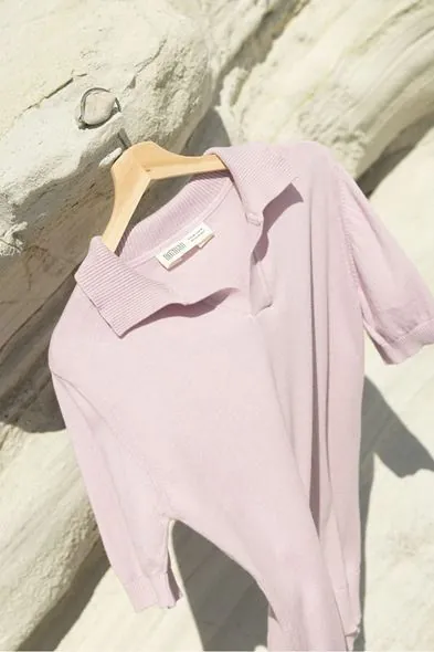 Alten Lila Polo Yaka %100 Pamuk Triko Erkek Tshirt