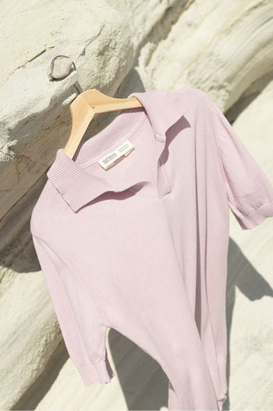 Alten Lila Polo Yaka %100 Pamuk Triko Tshirt