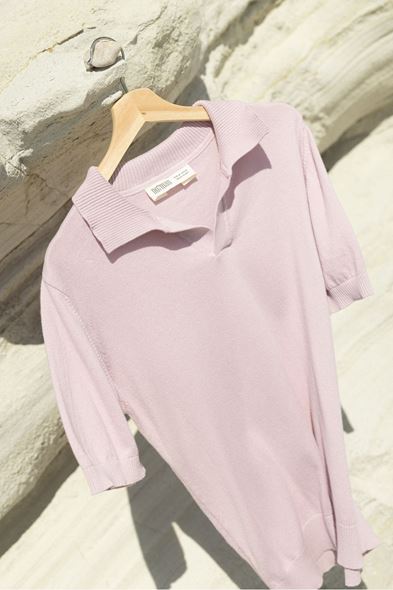 Alten Lila Polo Yaka %100 Pamuk Triko Tshirt