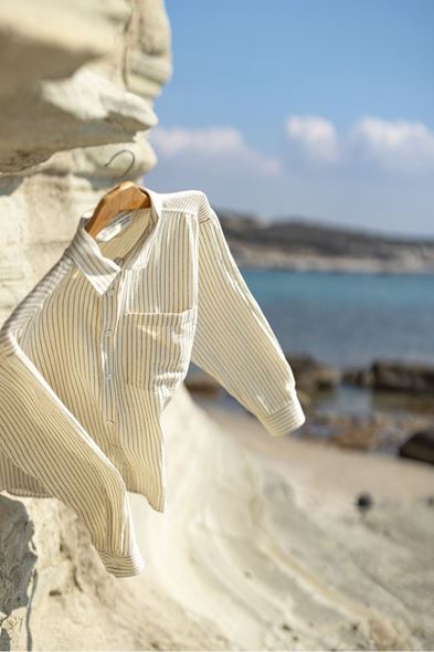 Mikonos Haki Çizgili %100 Pamuk Gömlek