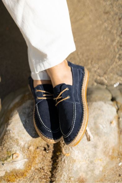 Petra Bağcıklı Lacivert Süet Deri Espadril